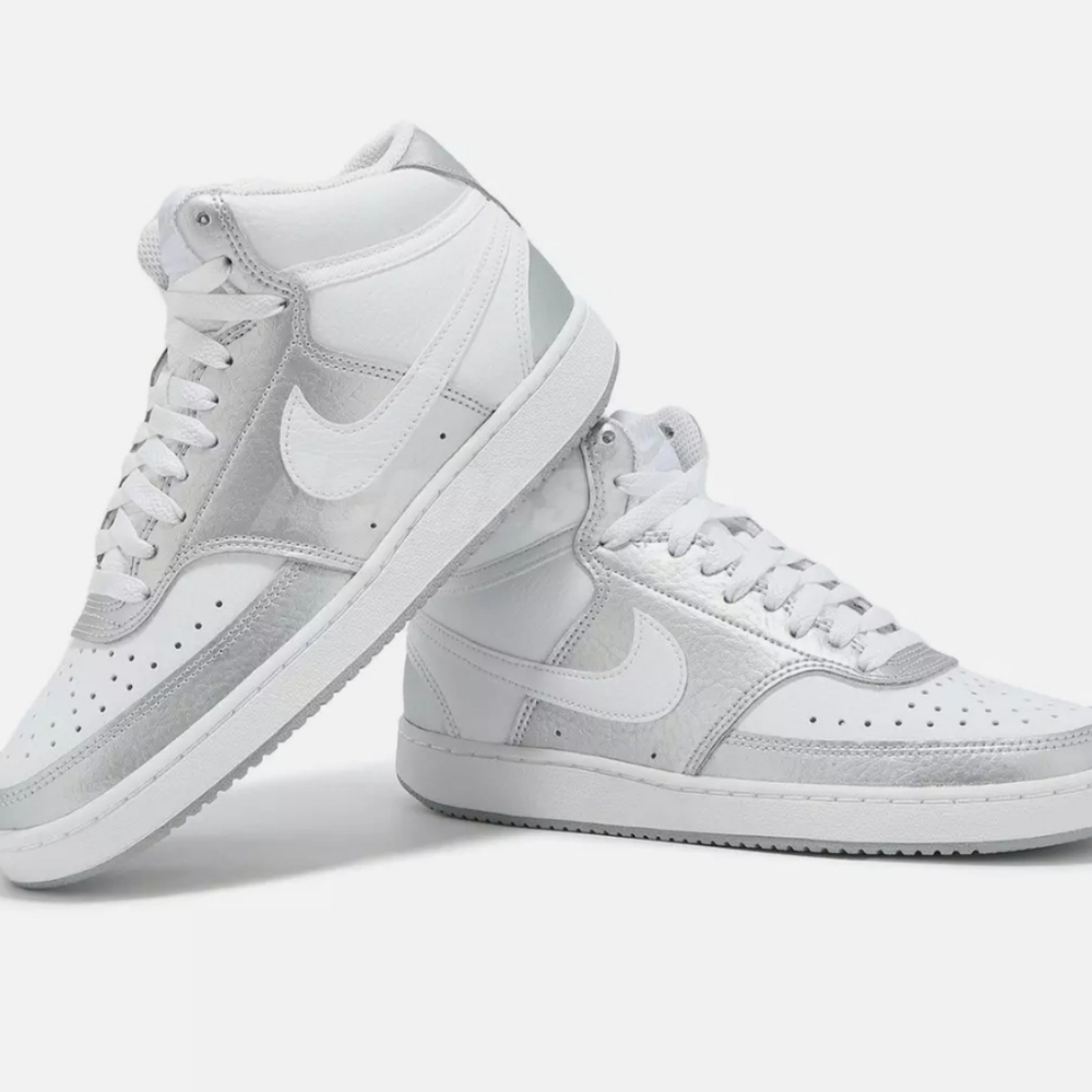 Nike Silver and White Sneakers High-Top Classic